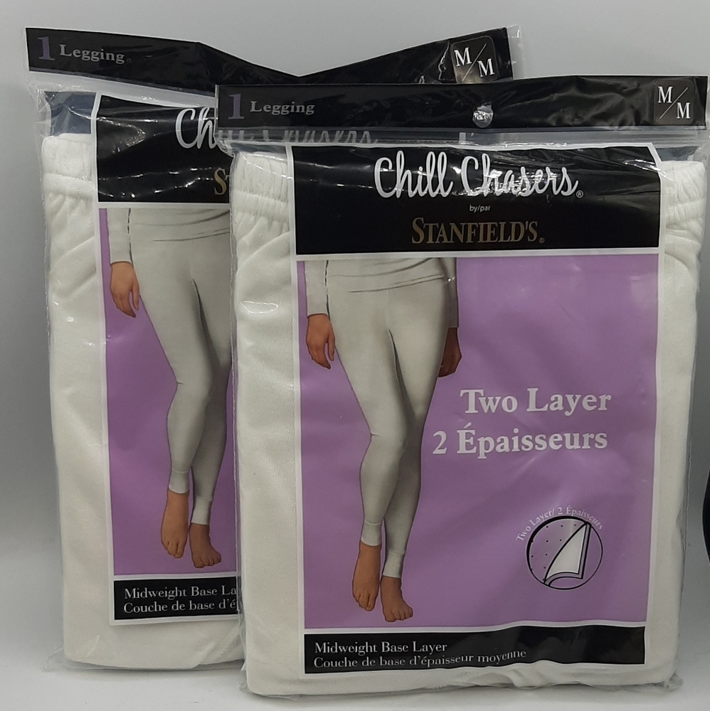 Chill Chasers Women Sz M White Base Layer Cotton Blend Leggings Warm Skiing 2